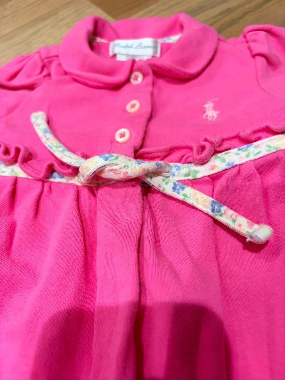 Ralph Lauren baby girl long sleeve onesie outfit with floral tie